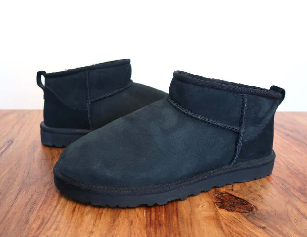 UGG Classic Ultra Mini Suede Shearling Wool Ankle Booties Black 10 43 $175